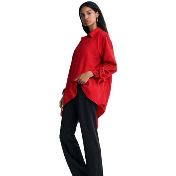 New Directions Women's Textured Hidden Button Up, Cinch Sleeve Blouse Size Small - Picture 1 of 13